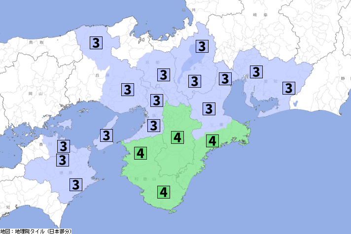 p2pquake's tweet photo. 【震度速報】05/02 18:28頃 震度4 [震度4]三重県南部、奈良県、和歌山県北部、和歌山県南部 [震度3]三重県北部、三重県中部、愛知県東部、愛知県西部、滋賀県北部、滋賀県...  https://t.co/qxeK9T5TyQ https://t.co/qeutAPHmuM