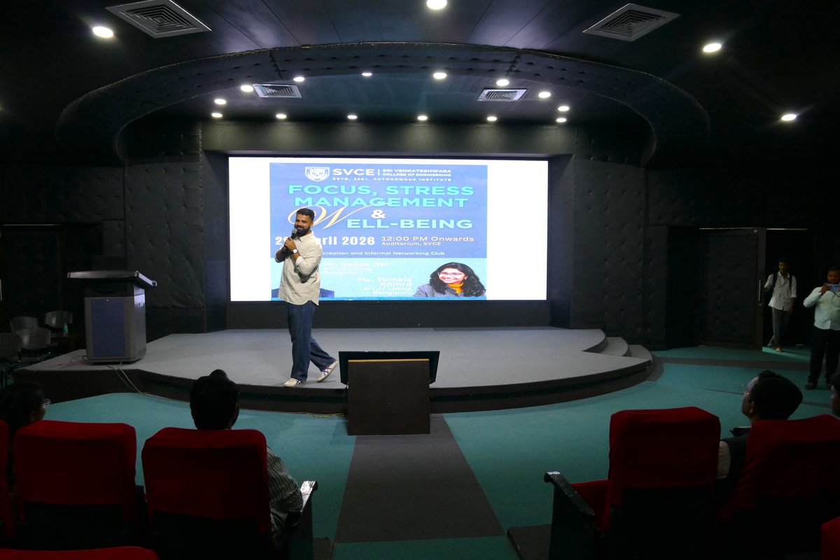 SvceBengaluru's tweet image. Rejuvenating minds &amp;amp; nurturing well-being!

Recreation &amp;amp; Informal Networking Club of SVCE Autonomous, Bengaluru, organized a session on “FOCUS – Stress Management &amp;amp; Well Being” on 29-04-2026 by experts from Art of Living
#SVCEBengaluru #WellBeing #FOCUS #Mindfulness #ArtOfLiving