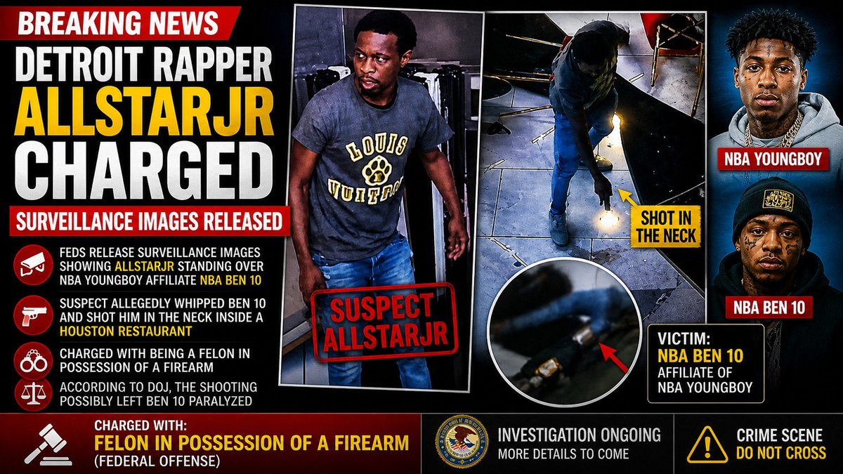 Supriya_editor's tweet photo. Federal authorities release surveillance images tied to a shooting involving Detroit rapper AllStarJR.

Suspect faces firearm-related charges. Investigation ongoing.

#USA #Breaking #Detroit #Houston #HipHopNews https://t.co/rdqHPjZXcg