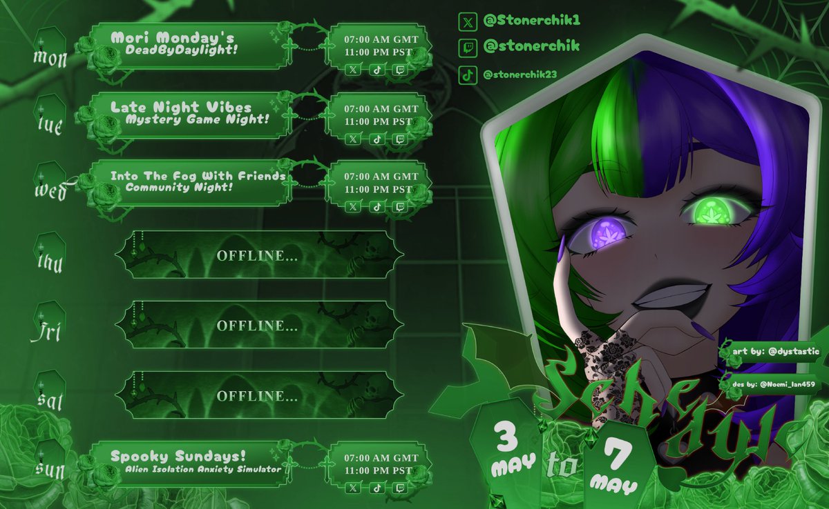 Stonerchik1's tweet photo. Upcoming Schedule!💚 https://t.co/RzNJP1JLIj