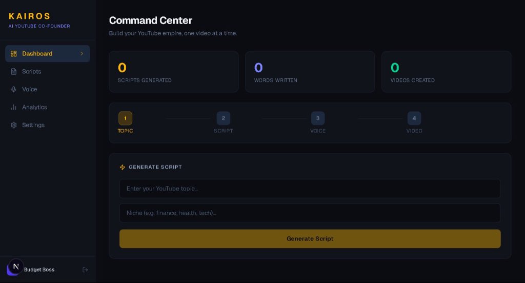 kariosbuild's tweet image. Day 6 of building Kairos.
Rebuilt the entire dashboard today.
Clean sidebar. Pipeline tracker. Stats cards. Professional dark UI.
This is starting to look like a real product.
@sama @levelsio @garrytan @mwseibel @gregisenberg
#buildinpublic #AI #SaaS #startups