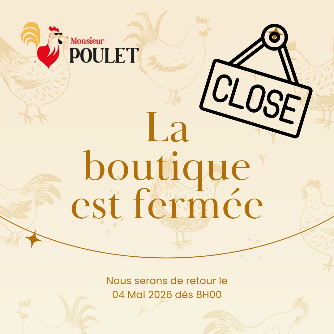 MrPouletCMR's tweet photo. L'équipe de Monsieur Poulet CMR prend un repos bien mérité. Nous célébrons aujourd'hui l'engagement et le dévouement de ceux qui travaillent dur chaque jour pour vous offrir du bon et du frais ! 🐔✨

​🚩 Note importante : Nos services sont fermés aujourd'hui, Samedi 02 mai.🛠️❤ https://t.co/0JpOSdQpX6