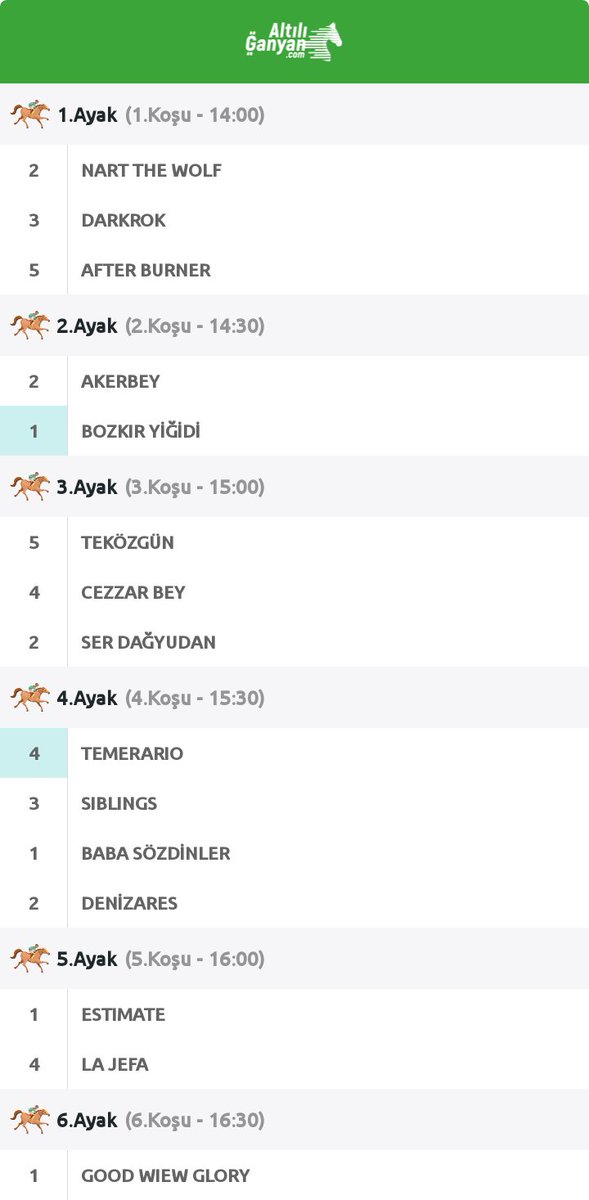 goca_merzifonlu's tweet image. Ankara 1 
Altılı Ganyan 180,00 TL'lik Ankara 6'lı Ganyan Kuponum #AltılıGanyan #at-yarışı