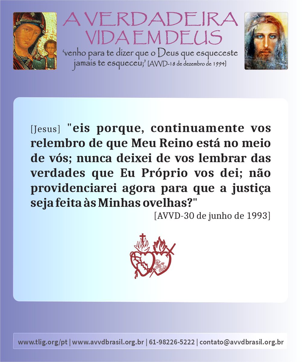 Geciel's tweet image. Data: 02/05/2026
MARATONA COM JESUS: *Verdadeiros pastores* [AVVD-30 de junho de 1993]
(completa) aqui: mensagens.avvdbrasil.org.br/mensagem.php?i…
(em inglês) aqui: ww3.tlig.org/en/messages/813
Liturgia diária: liturgia.cancaonova.com
#DeusEAmor | #GodIsLove | #UnificaDatasPascoaSenhor