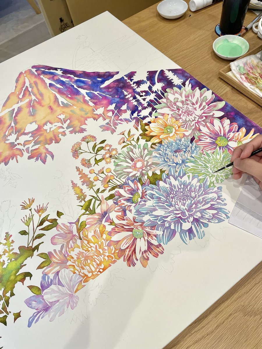 タケダヒロキ　二枚組　アートパネル タケダヒロキ 植物とモチーフを融合し 水彩で命を吹き込む水彩画家