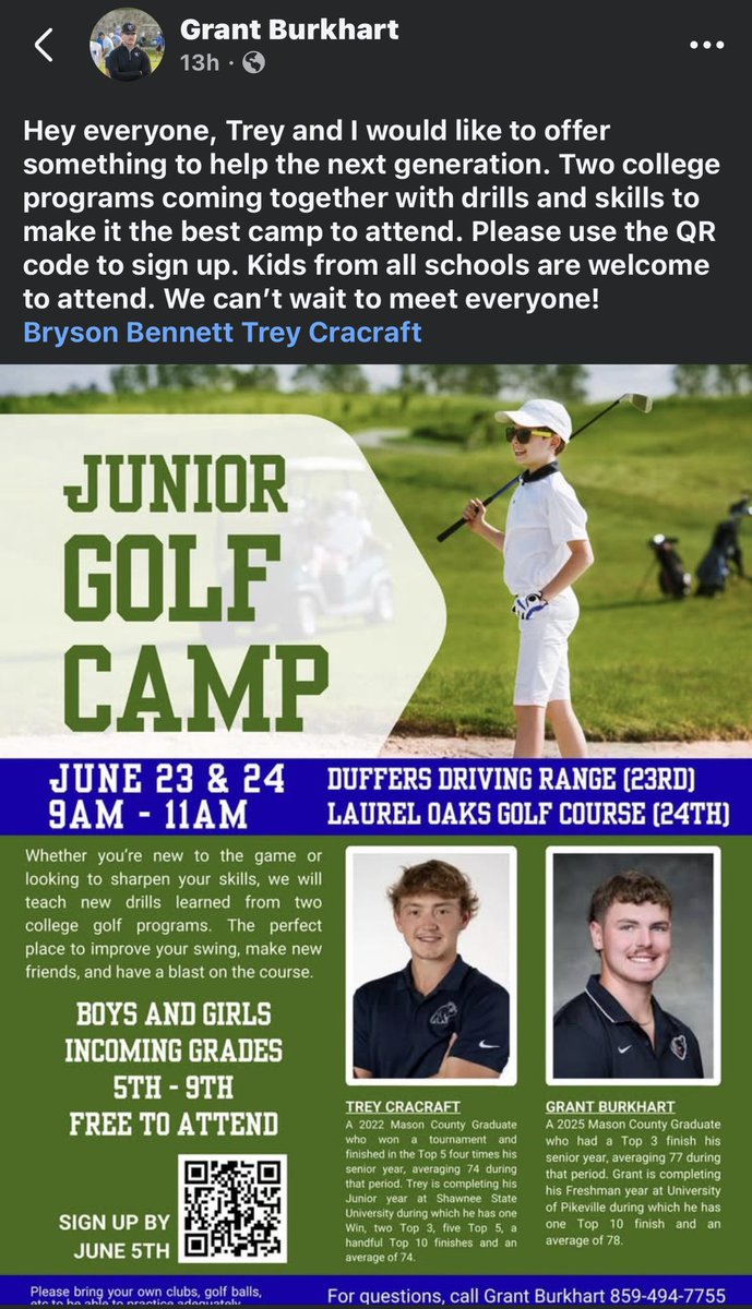 RoyalsBoysGolf's tweet photo. Two alumni coming together to help the next generation. Love when my former players come back and put an event on like this. Amazing idea. 

Younger players, this is a great learning opportunity from two great college players. Don’t wait to sign up.

https://t.co/Z8H1r8xrWZ https://t.co/VilS6fX74x