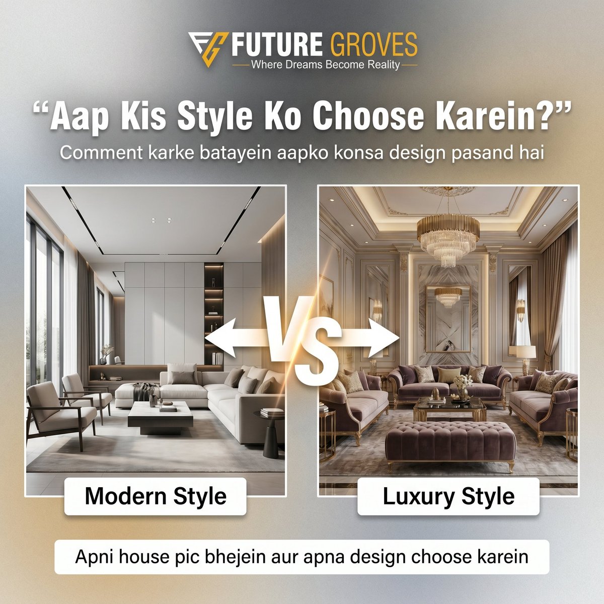 FutureG56073's tweet image. Style wahi jo aapki shakhsiyat ka aayina ho!" ✨🏠
Kya aap ko Modern Minimalism pasand hai ya aap Classic Luxury ke shaukeen hain? Future Groves laya hai aapke liye dono options taake aapka ghar lage bilkul waisa jaisa aap chahte hain. 😍💎

#futuregroves #transformation #fyp