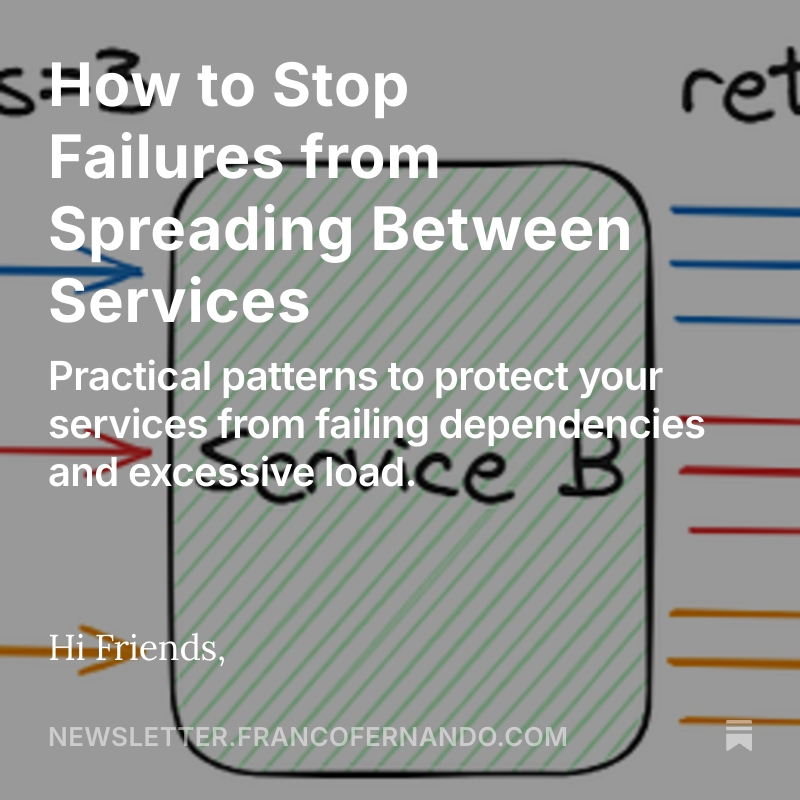EngPolymathic's tweet photo. The 171st of the Polymathic Engineer is out.

This week, we discuss patterns that stop failures from spreading between services:

- Timeouts
- Retries
- Circuit breakers
- Load shedding
- Load leveling
- Rate limiting
- Constant work

Link:

https://t.co/wpJI3M8S38 https://t.co/LK2wGZJSYO