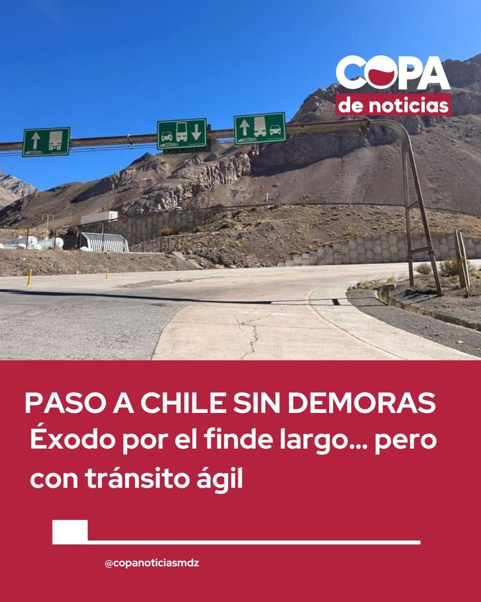 copanoticiasmza's tweet image. Paso a Chile sin demoras 🇦🇷➡️🇨🇱

👉 esperas de hasta 30 min en Horcones
👉 sin filas en Los Libertadores

Menos viajeros y buen clima explican un cruce ágil en el finde largo.

#Mendoza