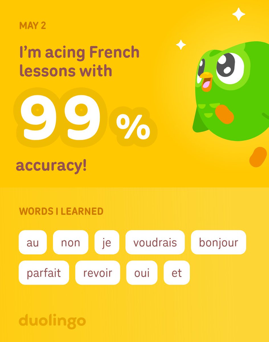 eaddo2222's tweet photo. I’m learning French on Duolingo! It’s free, fun, and effective. https://t.co/CrBC3Aqfep
