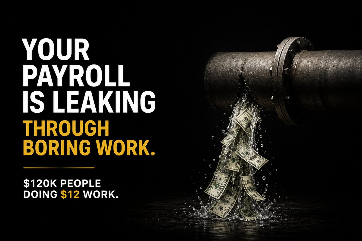 jettonext's tweet photo. Your payroll is leaking through boring work.

Not bad strategy.
Not lazy employees.
Not “lack of AI adoption.”

Boring work.

Managers chasing updates.
Sales reps cleaning CRM fields.
Ops teams moving data between tabs.
Engineers writing reports no one reads.

That is not productivity.

That is expensive human middleware.

The highest-paid people on your team should not be doing the lowest-leverage work in your company.

Pay them for judgment.
Pay them for taste.
Pay them for closing, building, deciding, and moving the business forward.

Then automate the rest.

Most teams do this backwards.

They hire another operator before killing the work.
They buy another dashboard before fixing the workflow.
They ask for “AI strategy” before naming the 5 repetitive tasks bleeding 40 hours a week.

Start here:

Pick one boring workflow.
Put a dollar value on it.
Build the n8n spine.
Use AI only where judgment is needed.
Add human tripwires.
Ship it in 2 weeks.

That is how lean teams get dangerous.

Not by replacing people.

By stopping $120K employees from doing $12/hour work.