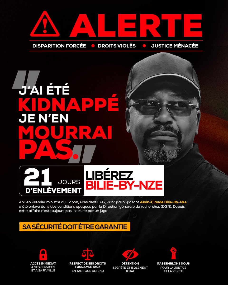 DixitACBBN's tweet photo. LIBÉREZ BILIE-BY-NZE - 21  Jours d’enlèvement #LibérezBiliByNze #Justice #Droitshumains #Gabon https://t.co/DuR4DuDBKg