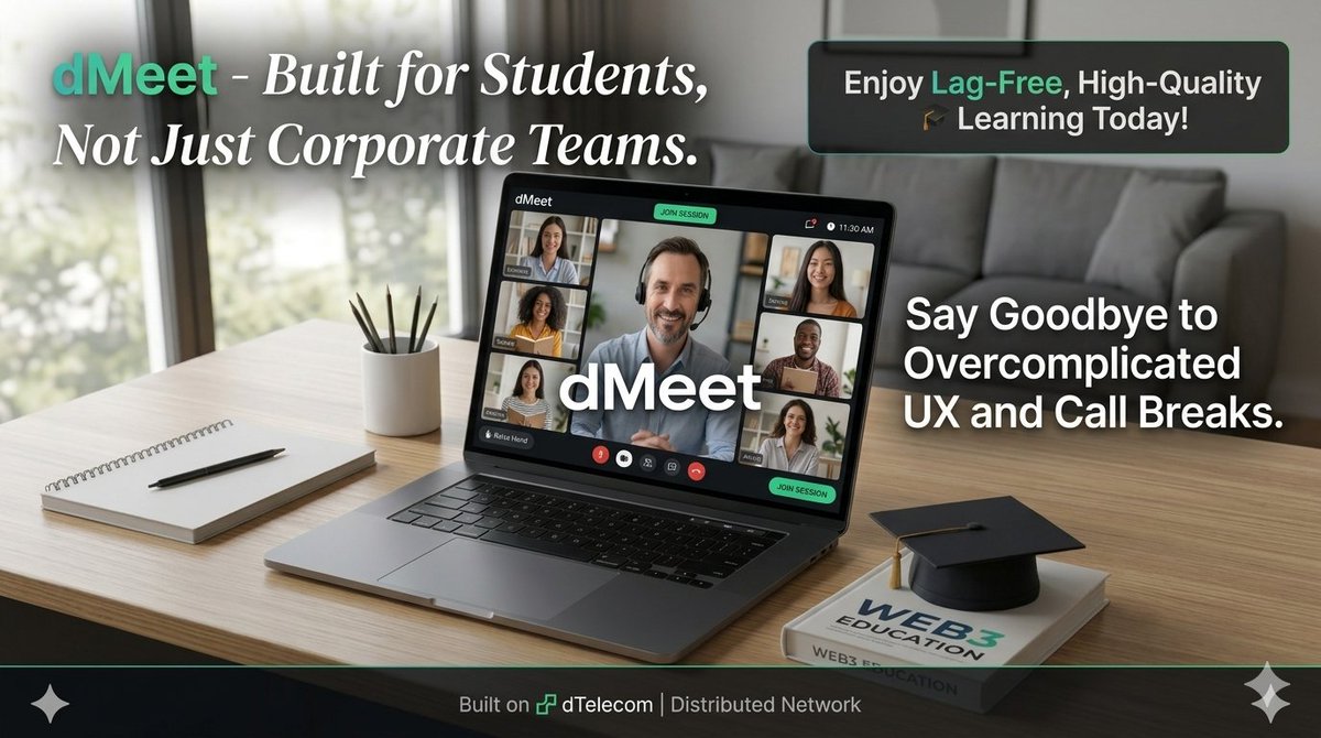 kriad5365's tweet image. Overcomplicated UX and constant call breaks shouldn't stand between a student and their lesson. @dMeetApp is designed for students, not just corporate teams. Enjoy lag-free, high-quality learning today! 🎓
#OnlineLearning #EdTech @dtelecom #dMeet