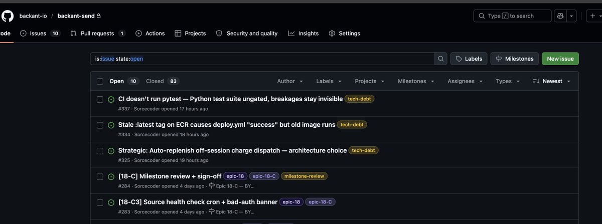 backant_io's tweet photo. Imagine having someone working 24/7 and noticing your tech debt and just continuously improving your repo.

npx backant-kairos https://t.co/ory8AFTcSs