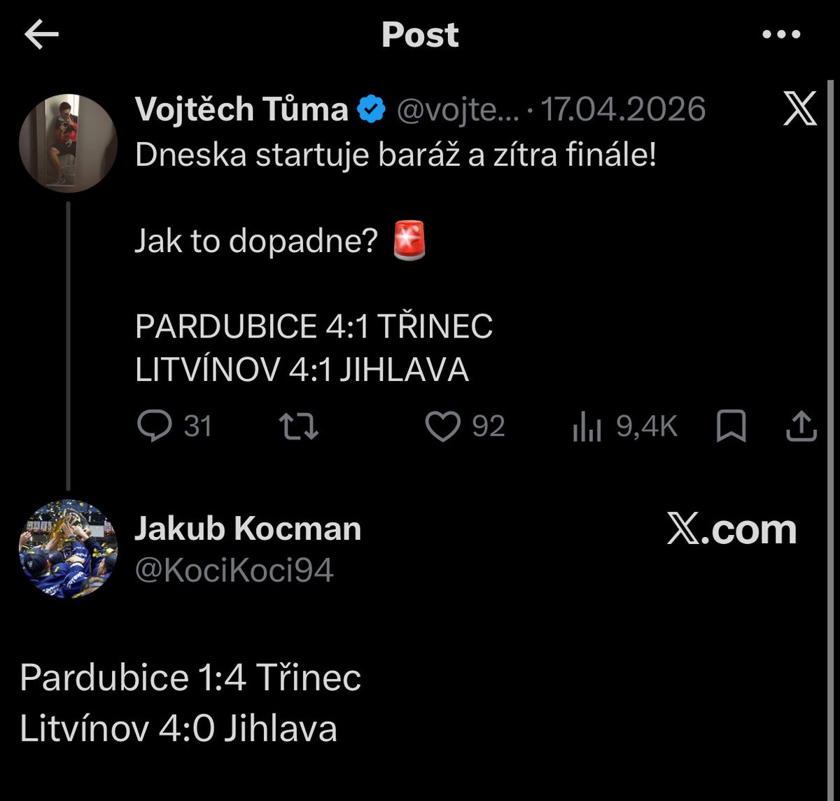 Dominickakuro's tweet photo. @KociKoci94 @chramousky @mlcis87 Ty seš šašek, Jakube, to snad ani není možný 😂.Poslední měsíc jsme tady od tebe četli, jak Třinec bere titul atd., tak proč tady teď lžeš, že jsme měli umetenou cestu? Akorát se tady zase ztrapňuješ, ostatně jak je tvým dobrým zvykem 😘.Už to překousni, že letos jsme MISTŘI 🏆❤️ https://t.co/9jvwP6HSnn