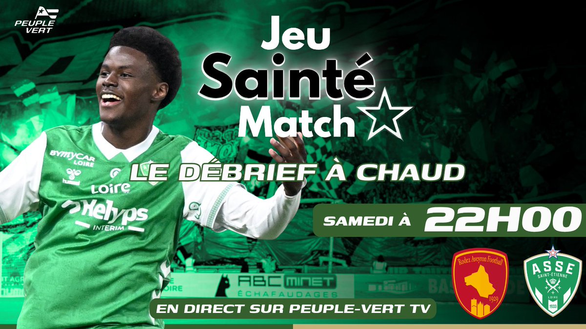 Tom_PeupleVert's tweet photo. 🟢⚪️ On débrief Rodez – ASSE dans "Jeu, Sainté, Match" ce samedi à 22h00. Plus que jamais, on aura besoin de vous. 🔴🟡

Sur Youtube : https://t.co/QZsCAQwFEK
Sur  Twitch : https://t.co/9F8Afs95Fr 

Venez nombreux pour prendre la parole !

🟢 Les Verts peuvent-ils se relever après deux défaites consécutives ? 
⚪️ Comment gérer cette avalanche de blessures au pire moment ? 
🟢 À deux journées de la fin… l’ASSE joue une partie décisive de sa saison à Paul-Lignon

@PeupleVertFr
@Ro_PeupleVert
@SainteClem
@KarlPsqt
@DalhebASSE
@AlexPVfr
@Kekehuette_
@paul_PV_ 
@Victor_JSM_ 
@Gest_4 
@asse_green