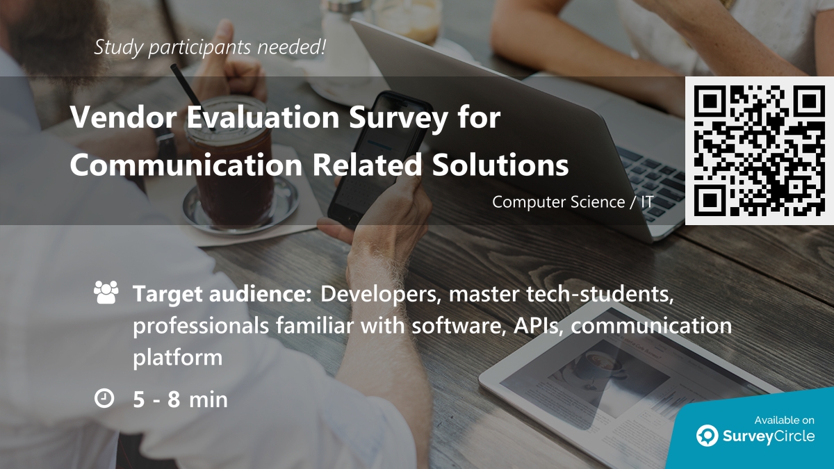 daily_research's tweet image. Participants needed for online survey!

Topic: "Vendor Evaluation Survey for Communication Related Solutions" via @SurveyCircle

#VendorEvaluation #saas #ApiInntegration #DeveloperExperience #AiTools #cpaas #survey #surveycircle
