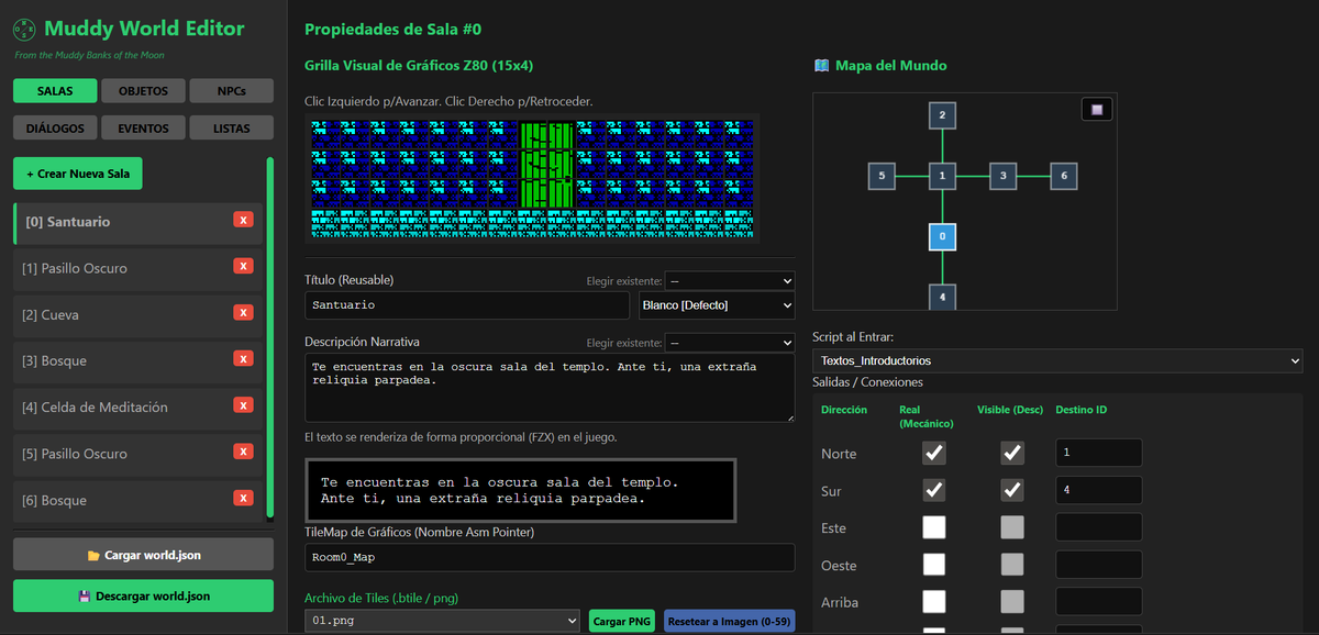 JavierFopiani's tweet photo. Seguimos con MUDDY... hay que construir el mundo.
Aquí una primera vista de Muddy World Editor, un editor en HTML.
De momento, la pestaña “Salas”:
Textos + Grilla de tiles + Visor de mapa que ayuda a ubicarlas.
¿Qué os parece? 👇
Sigue leyendo para ver más sobre el motor. https://t.co/jRdhTbkpFe