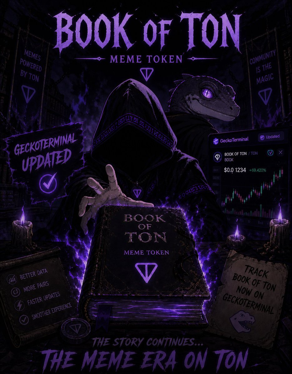 BookOfTONmeme's tweet image. The shadows deepen… and the story evolves. 📖✨
 BOOK OF TON MEME  is stepping into a new era — darker, sharper, unstoppable.
GeckoTerminal updated. The signal is clear.
Track it. Watch it. Be early.
#BookOfTON #TON #Crypto #MemeToken #GeckoTerminal  #Web3 #Community #Bullish