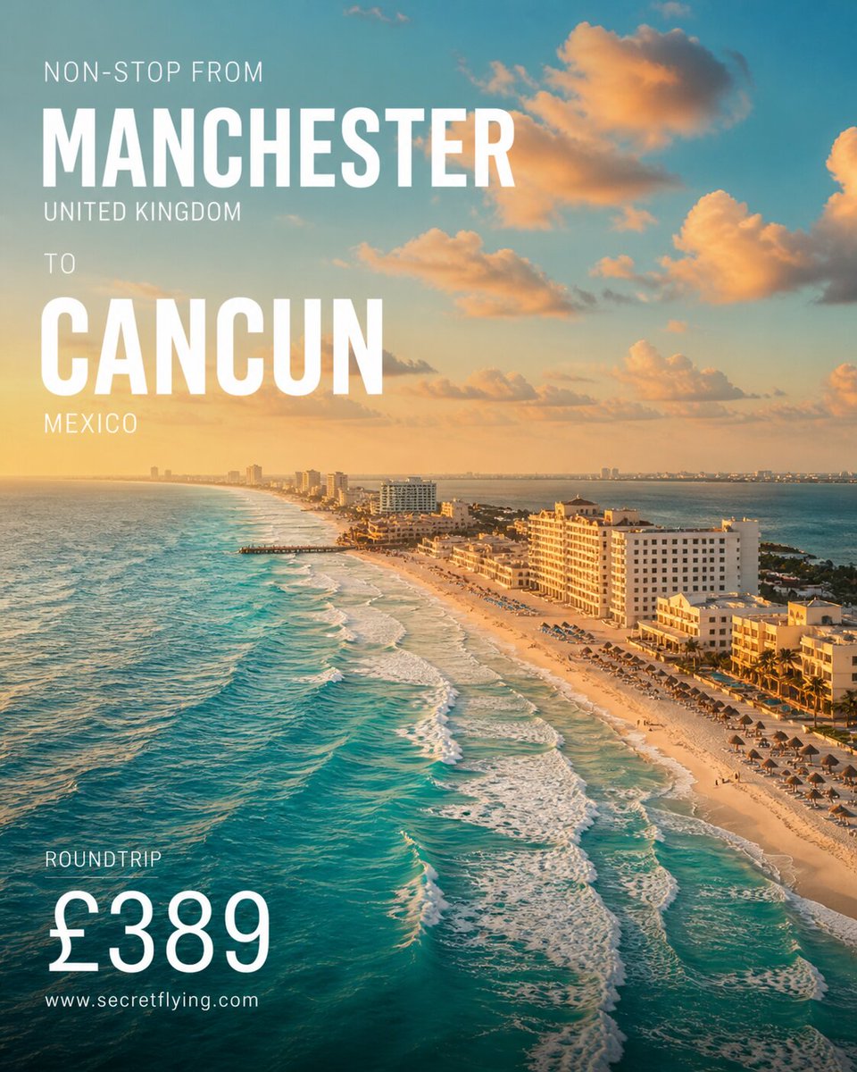 SecretFlying's tweet image. Non-stop from #Manchester, UK to Cancun, Mexico for only £389 roundtrip #Travel

secretflying.com/posts/manchest…