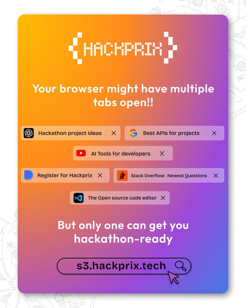 hackprix's tweet image. Many tabs open… but only HackPrix turns your ideas into something that matters 💻🔥

#hackprix #hackprixcommunity #hackathon #hackprixseason3 #buildforbetter