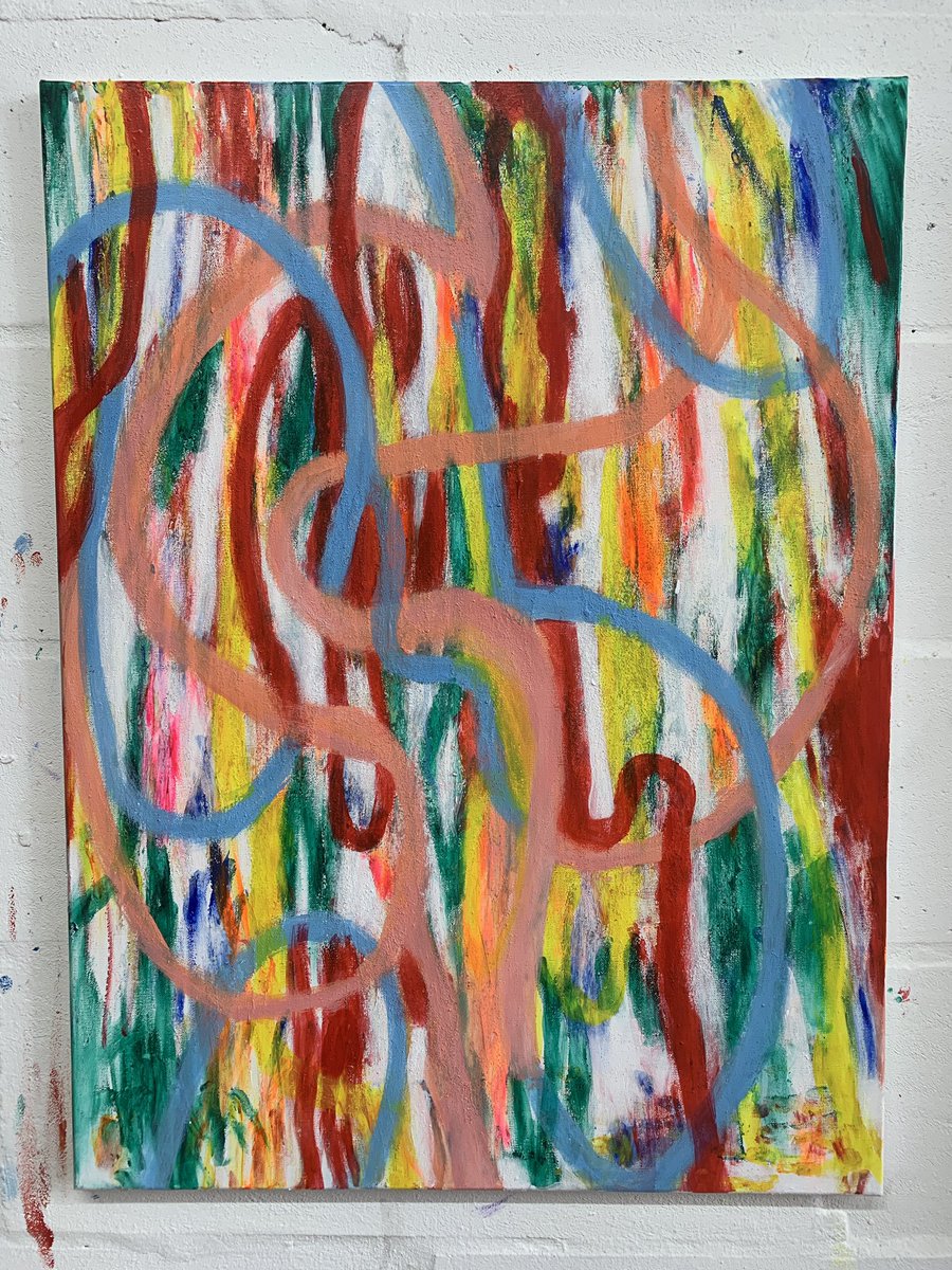 judith_walker1's tweet image. Reworking my painting Disruptive Guts II #painting #contemporanyart guts #guthealth disruptive #ibd ibs @gutscharityuk canvas pastel red pink blue red yellow violet silver orange pink #judithwalkerartist