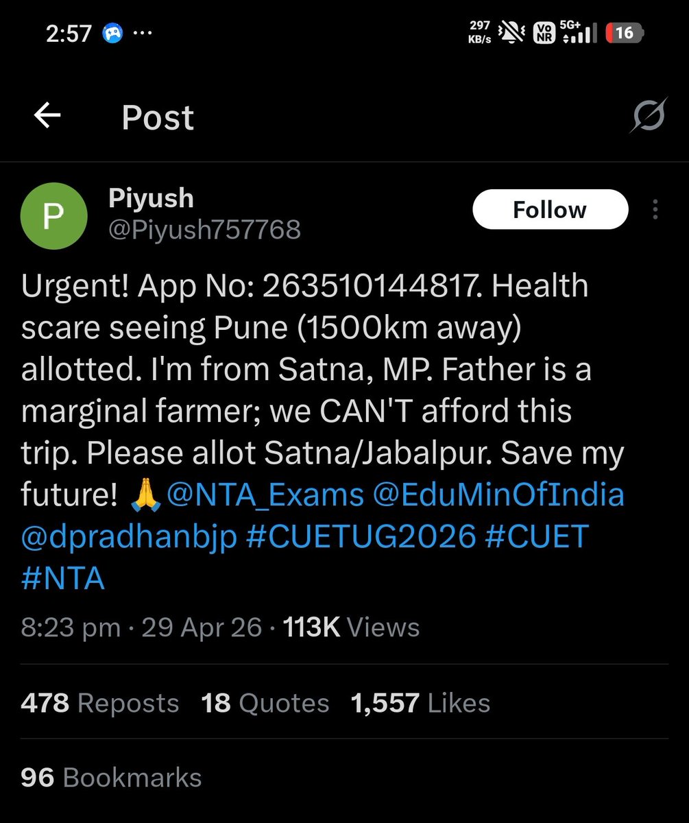 AgentAutopsy's tweet photo. @Shrii_6 Many students got exam centres 200-300km away from their any 4 preferred cities, even students apply as early as January https://t.co/zAGQ1JYYnh