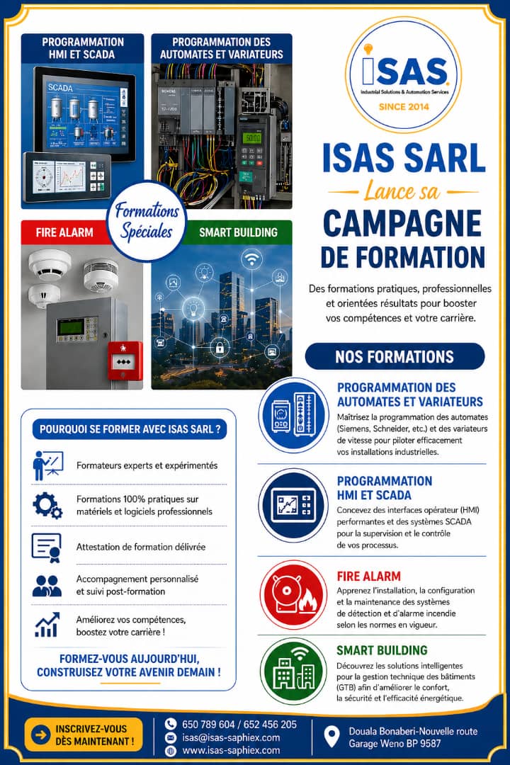 ISAS_Sarl's tweet photo. 🚀 Boostez vos compétences &amp; Accélérez votre carrière.
ISAS SARL lance ses programmes de formation professionnelle conçus pour vous doter de compétences 
🔧 Formations disponibles :
 ✔ Automatisme
 ✔ Systèmes IHM &amp; SCADA
 ✔ Systèmes d’alarme incendie
 ✔ Bâtiment intelligent https://t.co/B7sTpocqM5