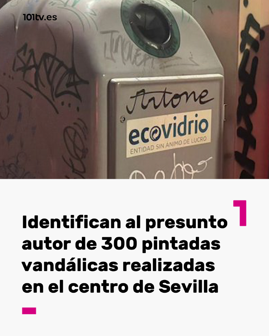 101TVSevilla's tweet photo. 🏙️ Identifican al presunto autor de 300 pintadas vandálicas realizadas, principalmente, en el centro histórico de Sevilla.
📱 Más información en https://t.co/bSKgLQK0Sl
#Sevilla #pintadas #mobiliario https://t.co/iC31JfjH6u