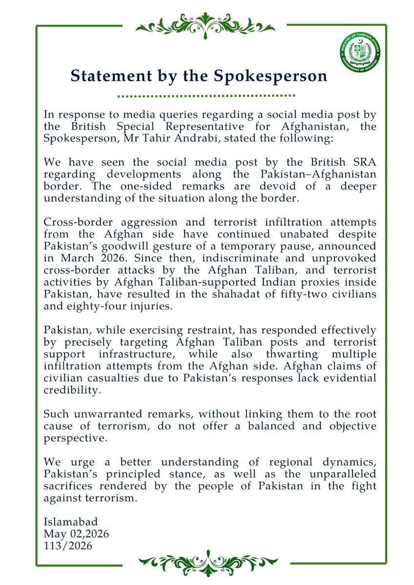 Ministry of Foreign Affairs - Pakistan tweet media