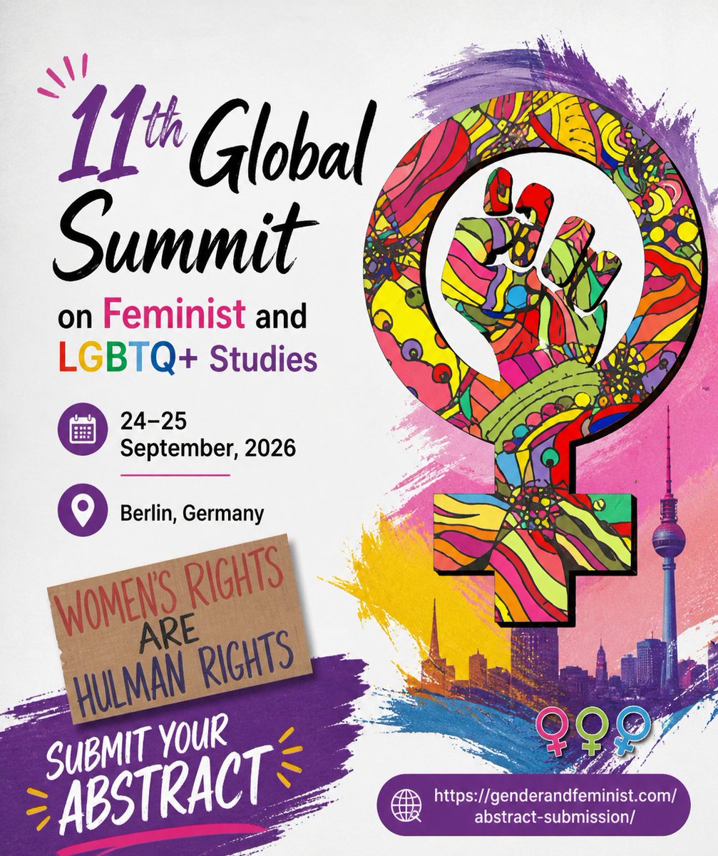 gender2026's tweet image. Join the 11th Global Summit on Feminist &amp;amp; LGBTQ+ Studies 

📅 24–25 September 2026
📍 Germany

Submit your abstract
🔗 genderandfeminist.com/abstract-submi…

#Feminism #LGBTQ #GenderEquality #WomensRights #Inclusion #Diversity #AcademicConference #CallForPapers #ResearchCommunity #BerlinEvents