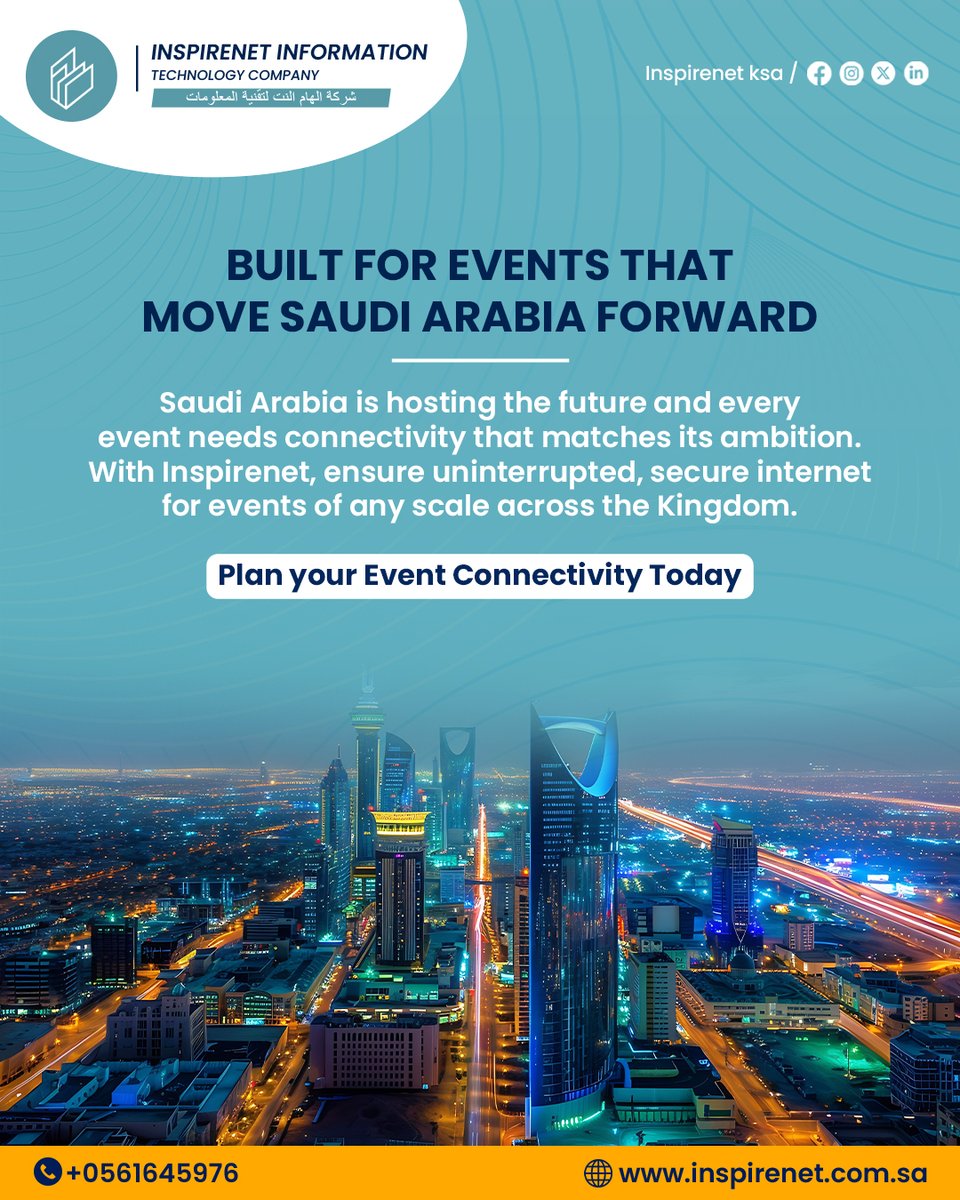 InspirenetIT's tweet photo. Powering Saudi Arabia’s biggest moments with seamless, secure connectivity.
Make your event future-ready with Inspirenet - connect without limits.

#Inspirenet #SaudiArabia #EventConnectivity #ICTSolutions #KSAEvents https://t.co/kvYXccZw8X