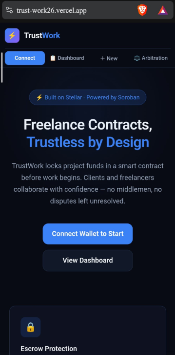krit_giri's tweet photo. Built TrustWork 🚀

Freelance escrow on Stellar:
🔒 Lock → Submit → Approve → 💸 Paid
⚖️ Disputes → human arbitration
Low fees. Borderless. Trustless.
https://t.co/UKOMZd9E15

#Web3 #Stellar @StellarOrg @riseinweb3 https://t.co/mhEIvK2IGH