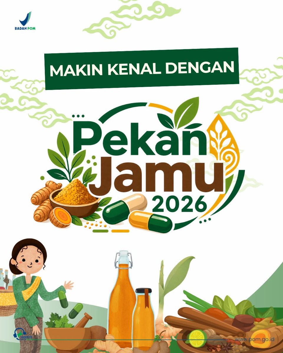 PulaumorotaiB's tweet image. #Repost @bpom_ri 
——
PEKAN JAMU 2026 🌿

#SahabatBPOM, siap jadi bagian dari langkah sehat masa depan?

Yuk, ikut meramaikan Pekan Jamu 2026 dengan berbagai rangkaian kegiatan seru, edukatif, dan inspiratif! Mulai dari lomba, workshop, talkshow, hingga mini expo jamu,