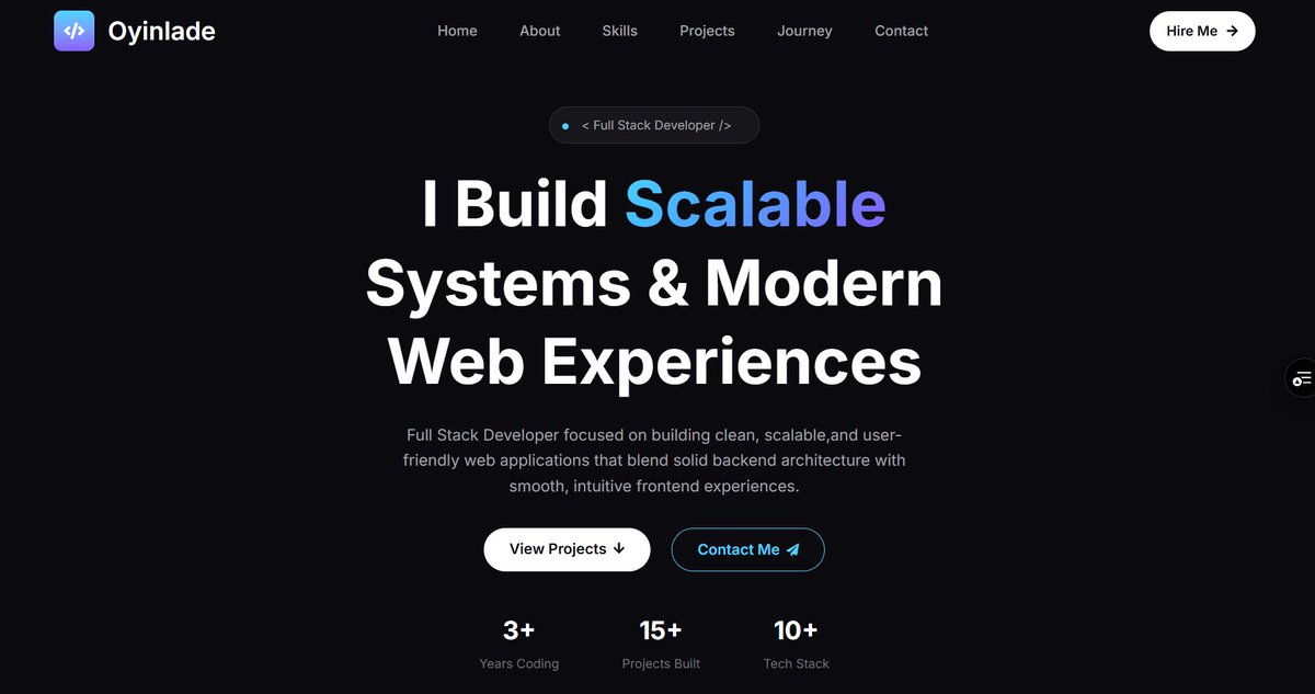 oyinladedev's tweet image. Just rebuilt my portfolio website

Old (React):
oyinlade-portfolio.vercel.app
New (Next.js):
oyinladeportfolio.vercel.app

Better performance, cleaner structure, improved UI.
Growth is showing 
#webDevelopment #Nextjs #portfolio