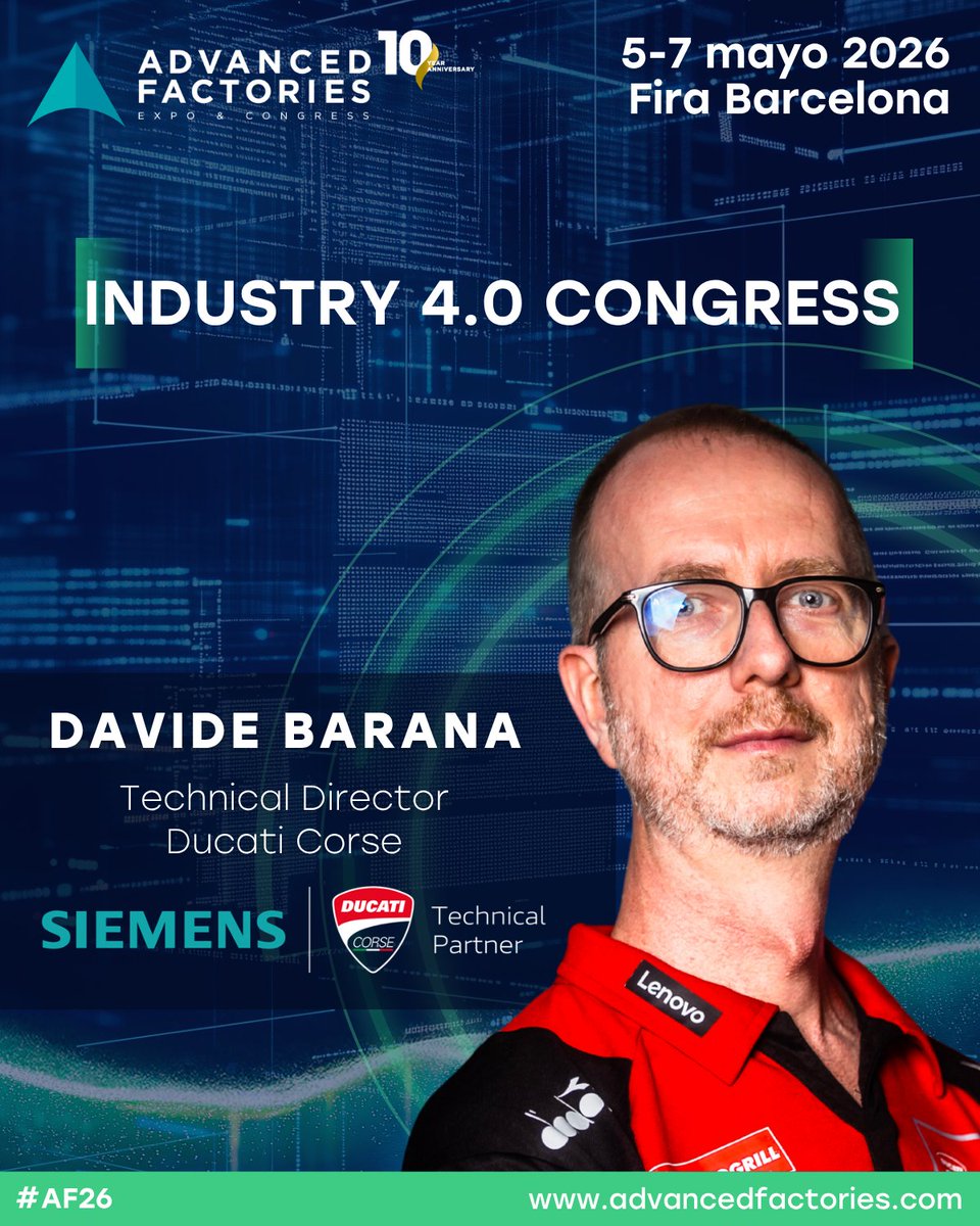 AdvanFactories's tweet image. 🎤 Davide Barana, Technical Director de Ducati Corse, participará en #AF2026 junto a +420 expertos.

Hablará sobre cómo la innovación digital impulsa el rendimiento en MotoGP.

🎟️ bit.ly/4vWqyFy

#Industria40 #Innovación #MotoGP