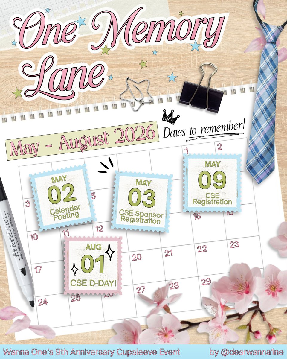dearwanna1ne's tweet photo. the wait is over, because one memory lane cse is finally here! where spring returns, and every memory finds its way back to love 🌸

mark your calendar ☁️

📅 sponsor registration: may 3 (6PM)
📅 cse registration: may 9 (6PM)

#WannaOneSpringHasCome #WannaOne #Wannable https://t.co/ZZtSI2ePl0