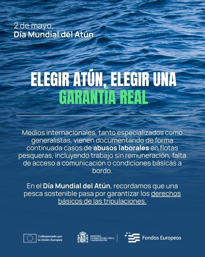 _Opagac's tweet photo. ⚖️🐟 Hoy, en el #DíaMundialDelAtún, seguimos reivindicando que la sostenibilidad debe ser integral. 

Desde #OPAGAC denunciamos la explotación en alta mar y defendemos una pesca reponsable que garantice la dignidad y seguridad de las tripulaciones que alimentan  al mundo. 🤝 https://t.co/tMztaezzeA