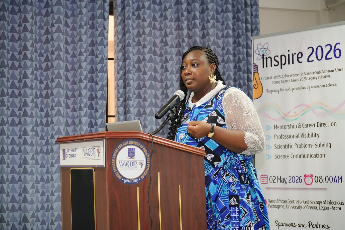 WACCBIP_UG's tweet photo. INSPIRE2026 is happening now at WACCBIP!

@acquah_maamekua  as curator and convenor shares how her experience as a scientist and recipient of the L’Oréal–UNESCO for Women in Science Sub-Saharan Africa Young Talents Award shapes the vision of the initiative. 

#INSPIRE2026 #WomenInSTEM #WomenInScience #STEMAfrica