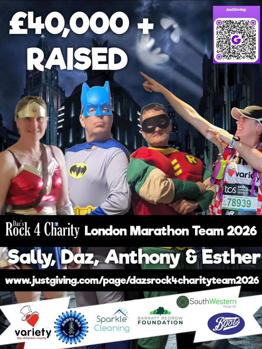 dazdazzle's tweet photo. Over £40,000 raised for @VarietyGB from our #londonmarathon which all of our #dazsrock4charity team completed.
Esther, Sally, Anthony and myself 
#teamvariety 
To donate > https://t.co/fB2TOzQtuv 

Helping to get Sunshine Coach minibus 🚐 for disabled and disadvantaged children https://t.co/ZBfV0A8uZz