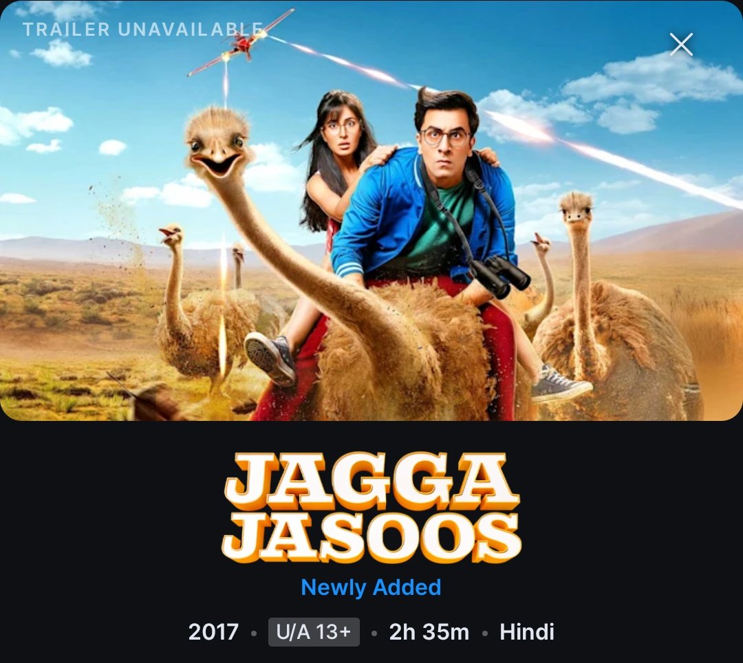 CinemaRareIN's tweet photo. #JaggaJasoos (2017) by @basuanurag, is now streaming on @JioHotstar.

Ft. #RanbirKapoor #KatrinaKaif @sayanigupta @SaswataTweets @saurabhshukla_s @ivanrodofficial #RajatavaDutta @DenzilLSmith @mirsarwarr &amp; @Nawazuddin_S.

@ipritamofficial #AmitabhBhattacharya @neeleshmisra https://t.co/rCrEbAieCY