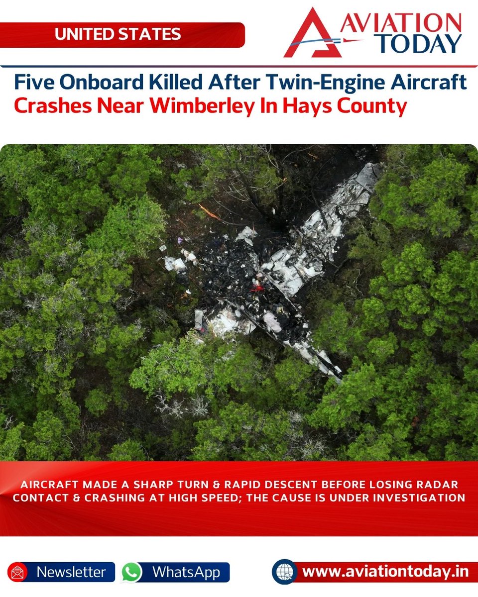 _aviationtoday's tweet image. United States: Five people died after a Cessna 421C crashed near Wimberley on April 30, 2026, during a flight from Amarillo to New Braunfels. 

🔗 Article Link In Comments 

Image: Houston Chronicle

#PlaneCrash #Texas #UnitedStates