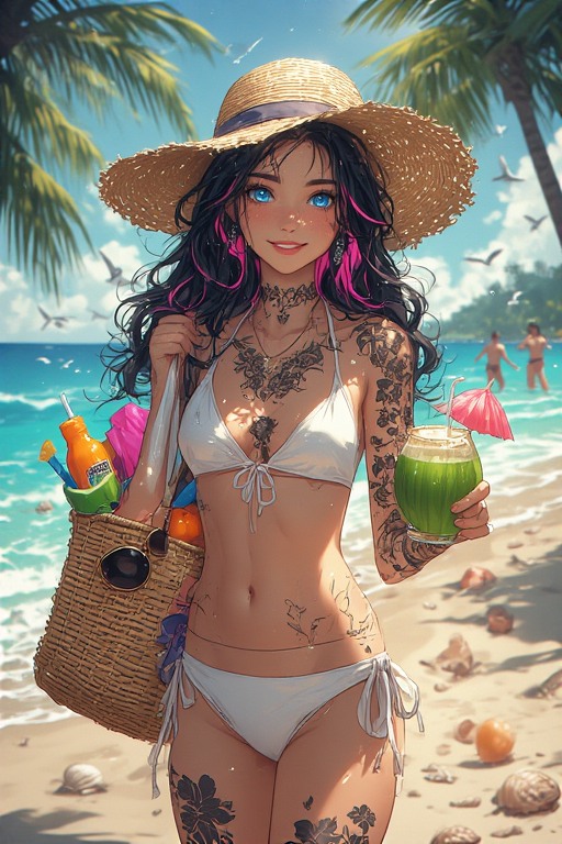 WaifuAI_Studio's tweet image. Beach days, cold drinks, and endless sunshine! 🌴🍹 The beach bag is packed and the coconut cocktail is ready – what's better than just soaking up that island life? 🌊☀️

#BeachDay #TropicalVibes #TattooGirl #AnimeArt