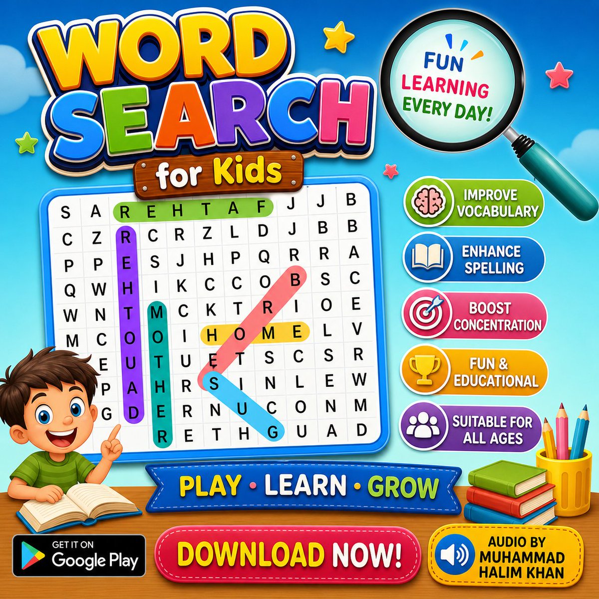 jabirraju's tweet image. 📱 Word Search for Kids is the perfect app to boost vocabulary, improve spelling, and sharpen young minds—all while having fun!
👉 Download now: play.google.com/store/apps/det…

#WordSearch #KidsLearning #EducationalGames #LearningApp #KidsApp #FunLearning #BrainGame