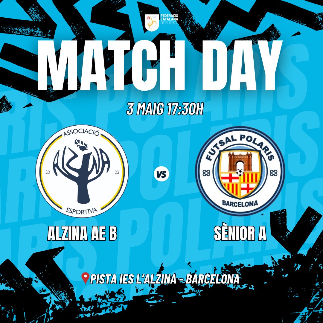 🔹SENIOR A🔹

Partit de lliga del nostre Sènior A. A per totes! ⚽️💙

 Alzina AE B 🆚 Futsal Polaris
📅 3 Maig 2026
🕗 17:30 hores
🏟️ Pista IES L’alzina - Barcelona