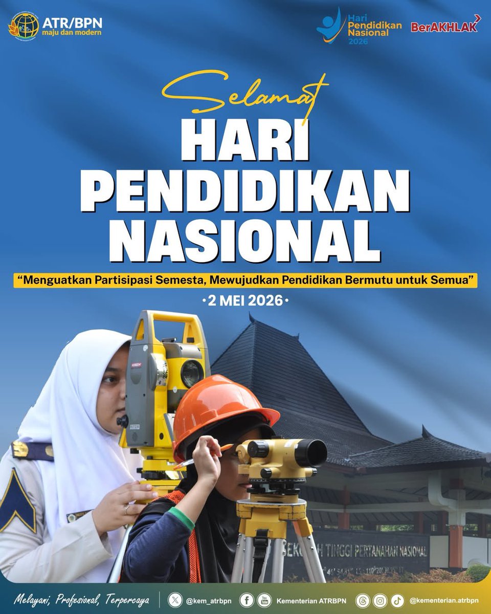 KantahPdg's tweet image. #repost Segenap jajaran Kementerian ATR/BPN mengucapkan Selamat Memperingati Hari Pendidikan Nasional 2026.