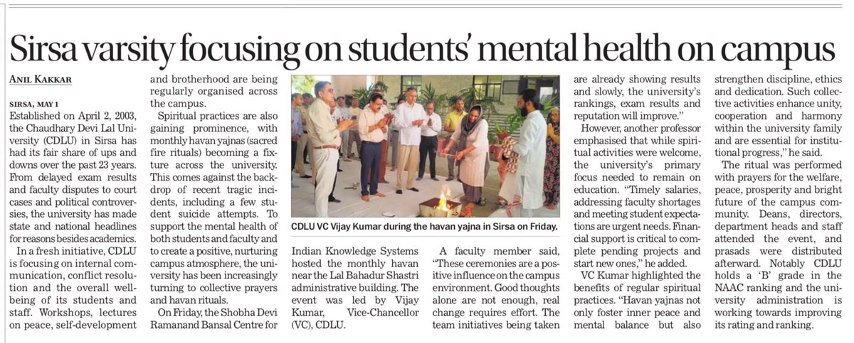 Anilkakkar07's tweet image. @cdlusirsa focusing on students mental health on campus 

Report by #AnilKakkar for @thetribunechd #CDLU #SirsaNews #HaryanaNews @EduMinOfIndia @highereduHRY