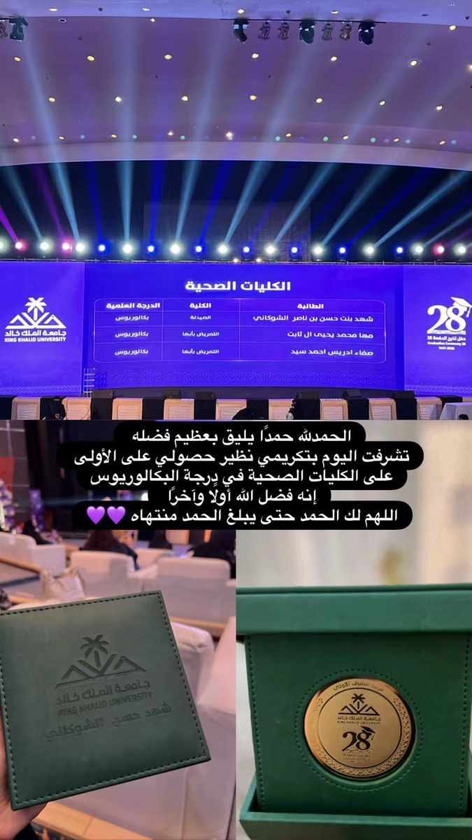 sh1ha2d's tweet photo. من نعم الله عليّ أن نلتُ شرف التكريم كأولى الكليات الصحية بجامعة الملك خالد (الدفعة 28). اللهم اجعلها بداية لنجاحات أكبر في خدمة ديني ووطني. 🥇
#جامعة_الملك_خالد 
#تخرج_دفعة28_kku https://t.co/ItiHuUTUm3