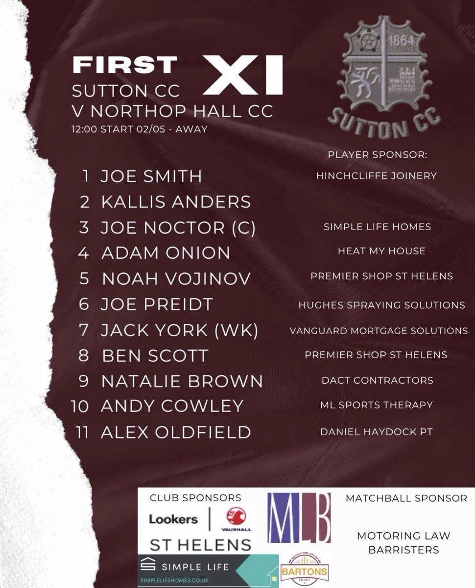Sutton_StH_CC's tweet photo. ‼️LINE UPS ‼️

Here’s how your 1st &amp; 2nd XI will line up today. 

The 2s will be in action at the NSO for the first time this season from 12:45.

Your support as always is appreciated 

#COYS https://t.co/z8qOBLZrsR