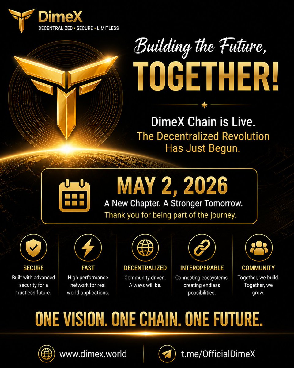 DimeXGlobal's tweet photo. 🚀 DimeX Chain is Live!
A new chapter begins today.
Together, we are building a stronger decentralized future for everyone.
ONE VISION. ONE CHAIN. ONE FUTURE.
🌐 Website: https://t.co/qjUR1ya7rR
📢 Telegram: https://t.co/rbWfBEH2jM
#DimeX #DMX #Blockchain #Crypto #Web3 #DeFi https://t.co/rCkqREApkq